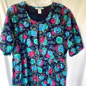 Serengeti Blue, Green, and Pink Floral Cotton Dress, 2X, Item #208